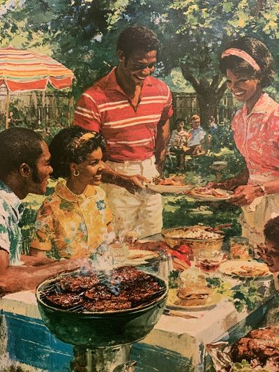 Backyard Family Picnic Vintage Poster. poster