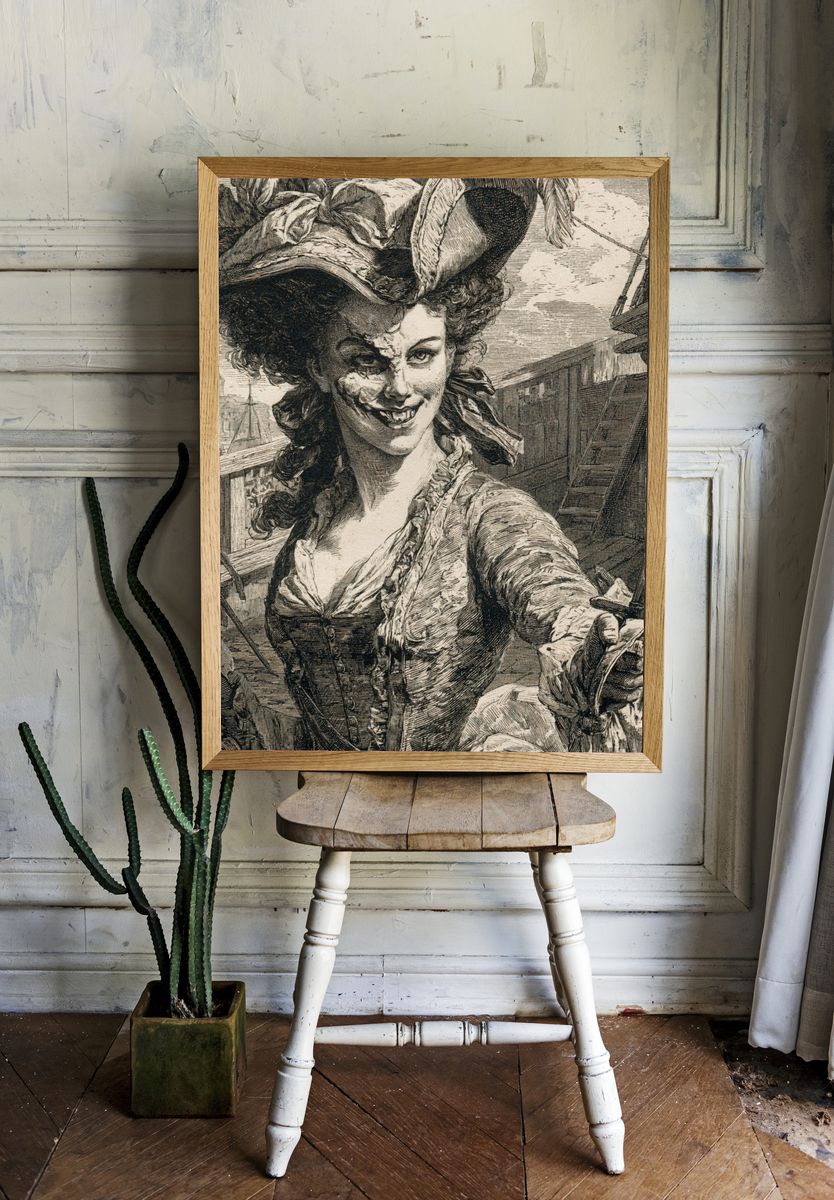 Vintage Pirate Woman Engraving Poster. — room view 1