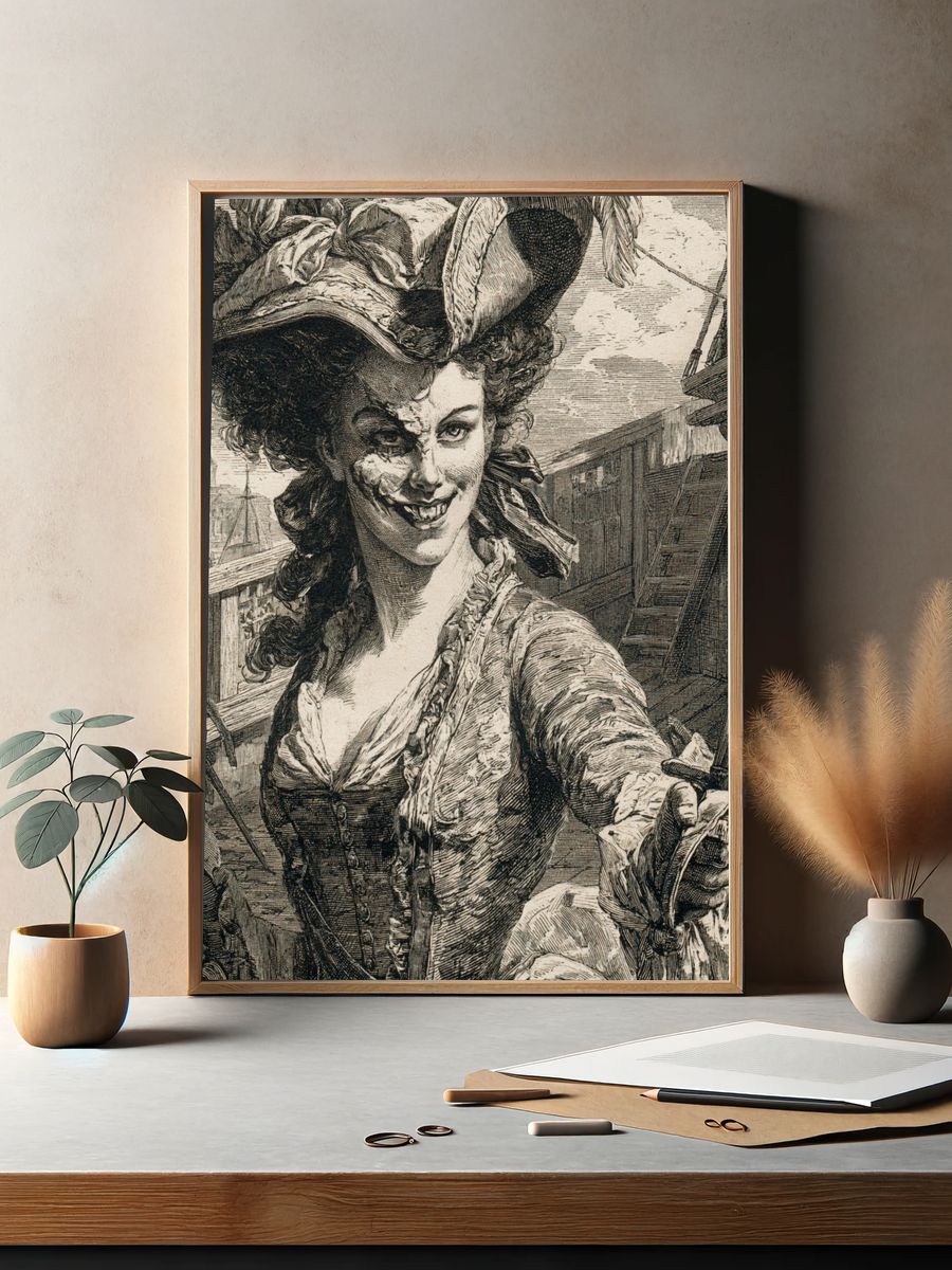 Vintage Pirate Woman Engraving Poster. — room view 2