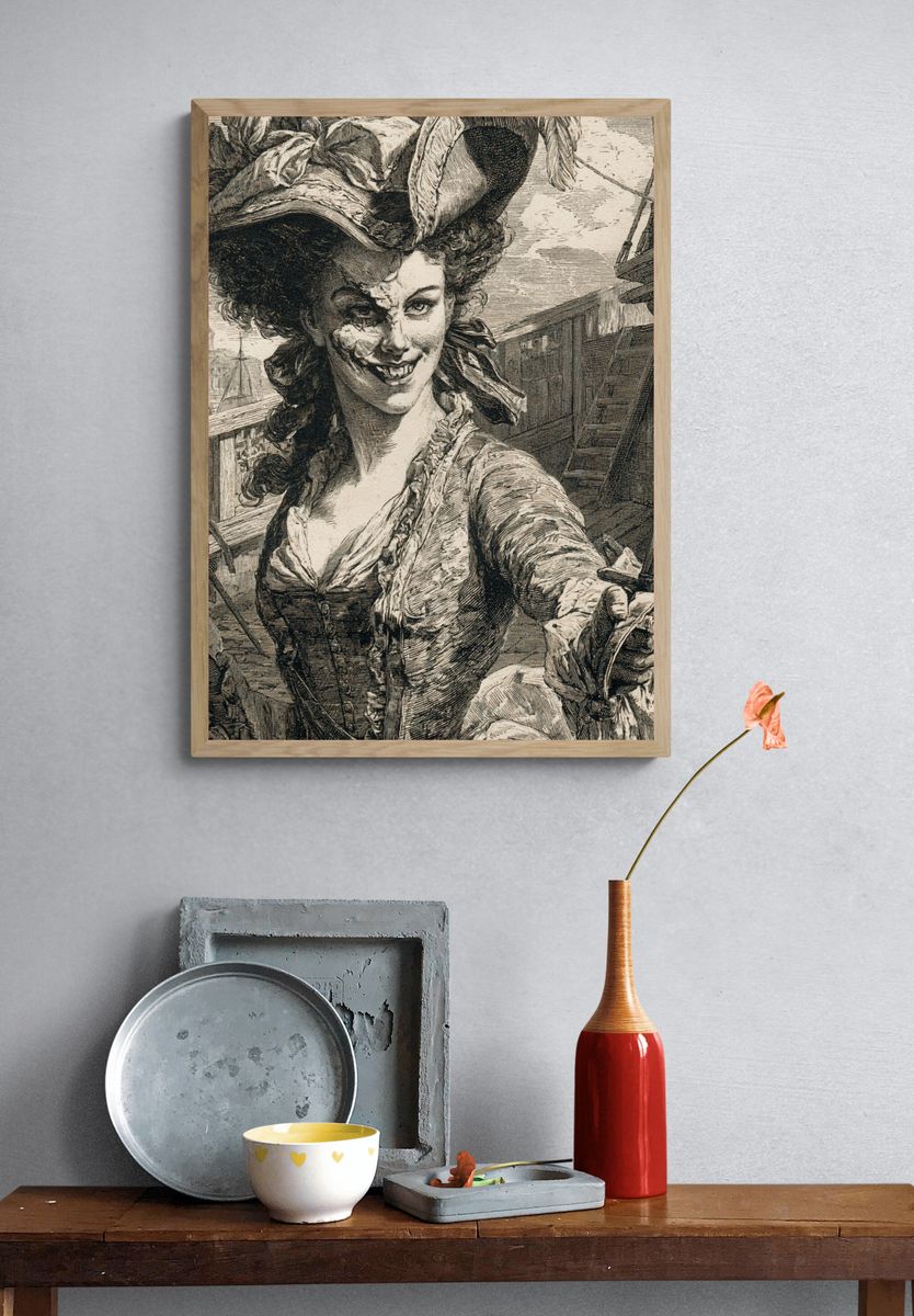 Vintage Pirate Woman Engraving Poster. — room view 3
