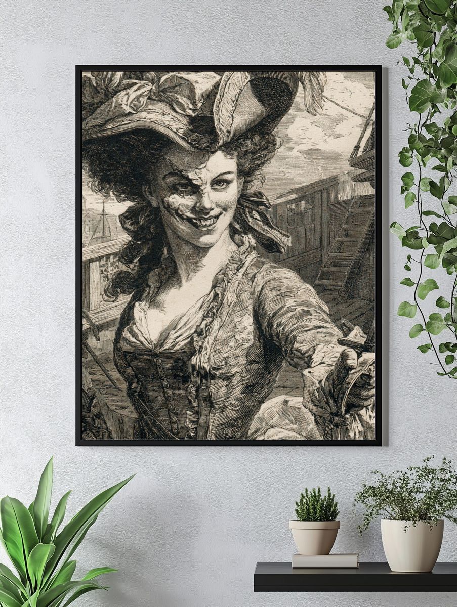 Vintage Pirate Woman Engraving Poster. — room view 4