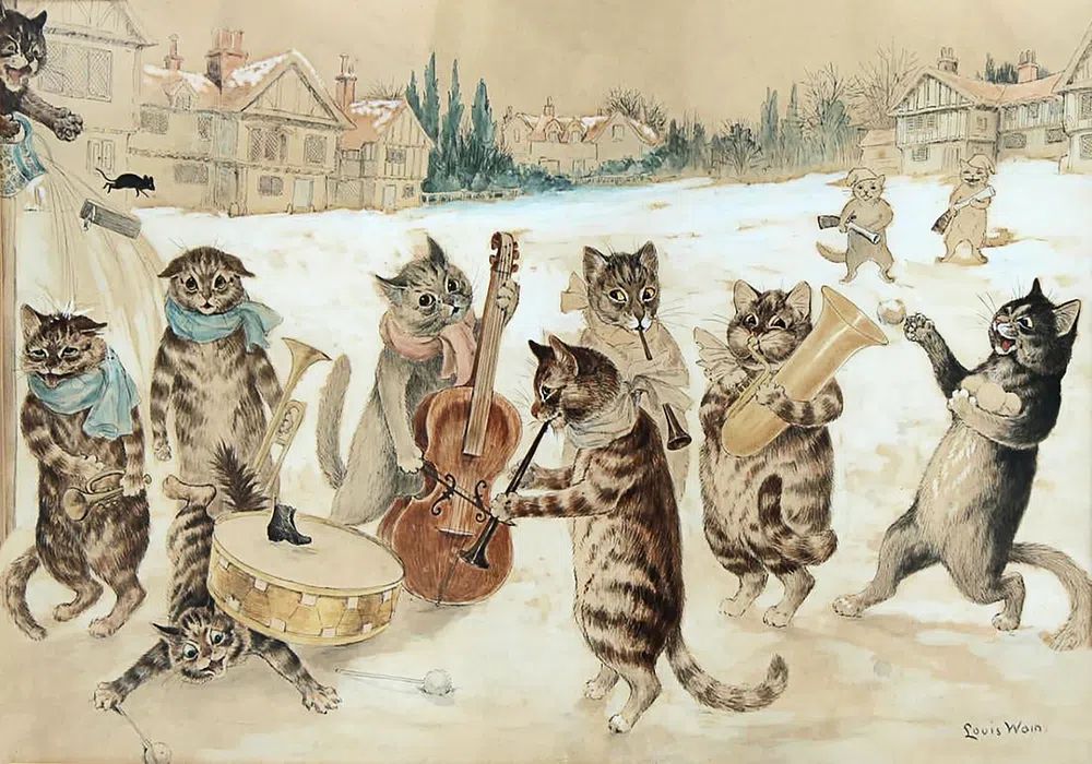 Carol Singing, watercolor art Louis. poster detail