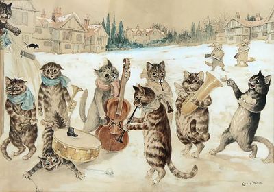 Carol Singing, watercolor art Louis.