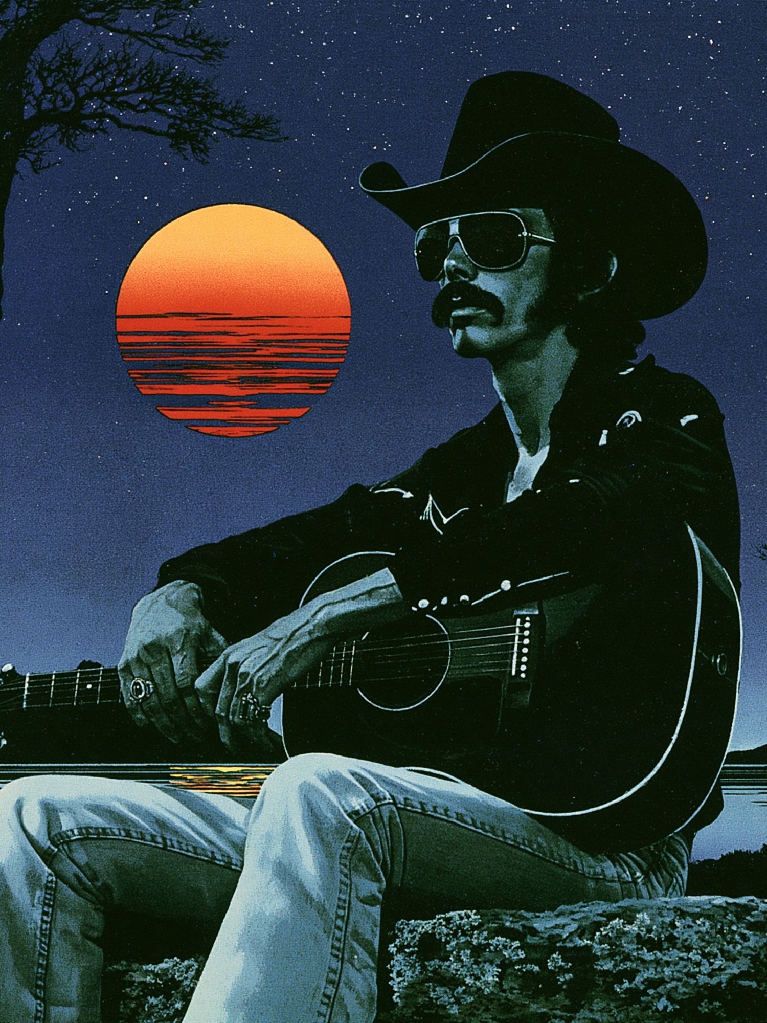 Cowboy Guitar Sunset Poster. poster — vintage art