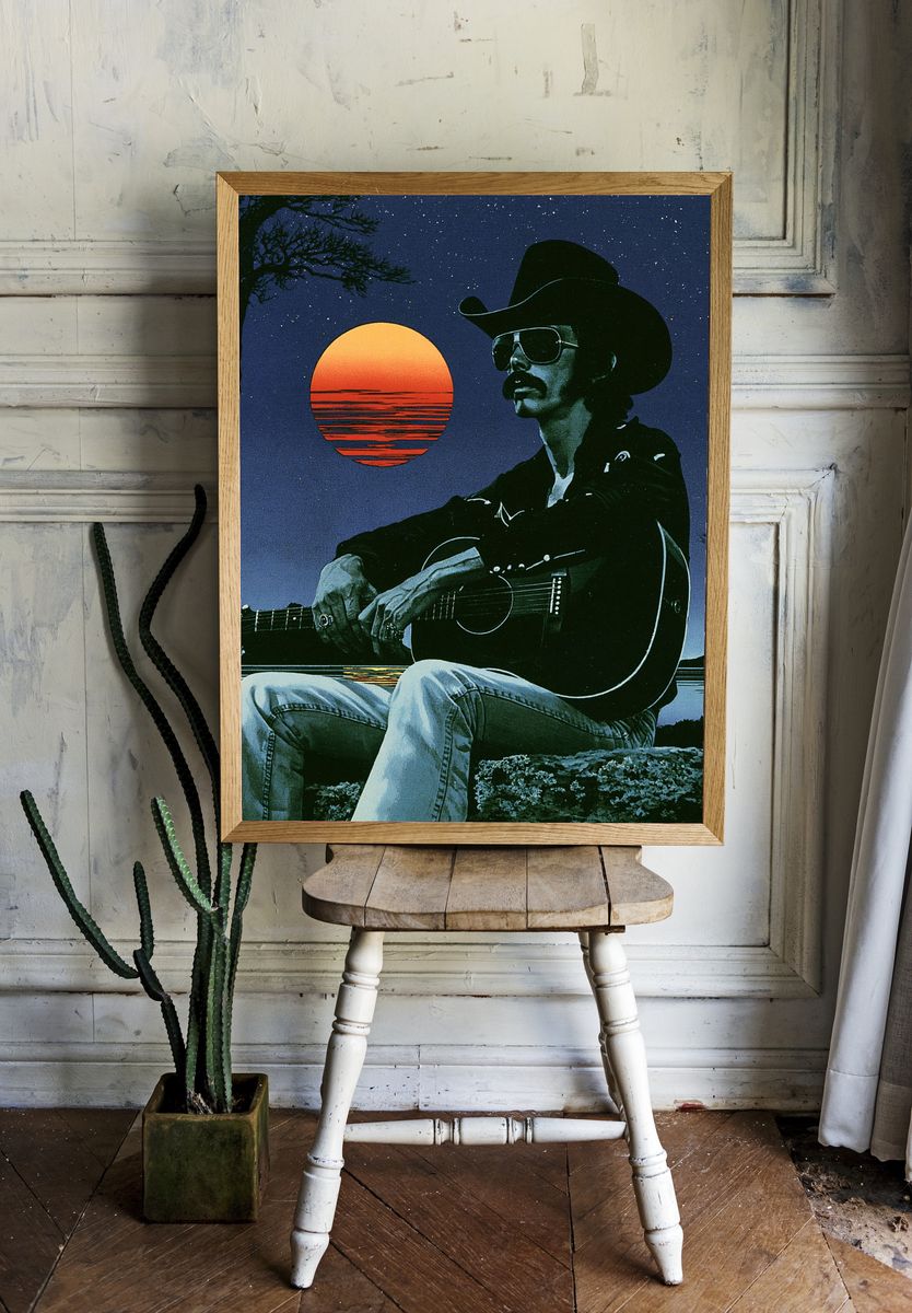 Cowboy Guitar Sunset Poster. room preview