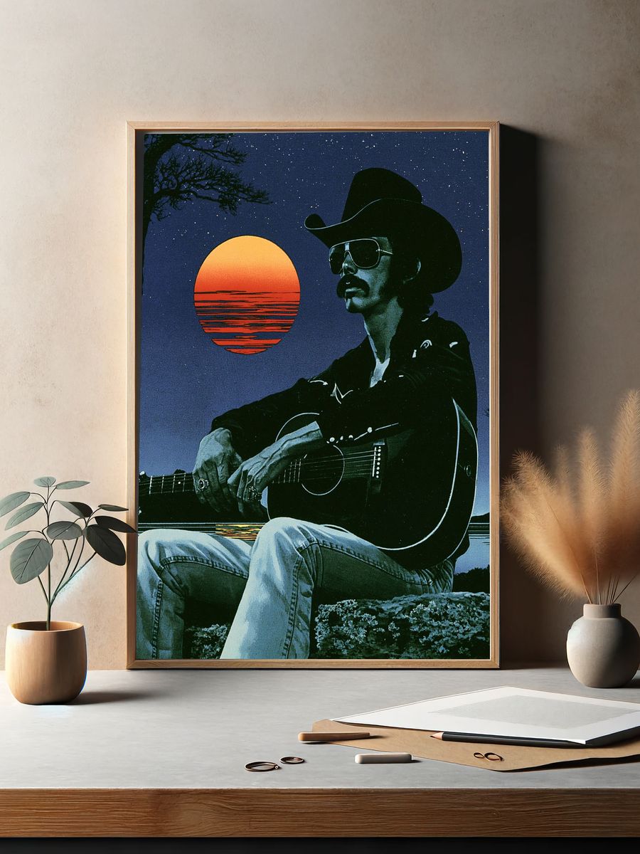 Cowboy Guitar Sunset Poster. — room view 2