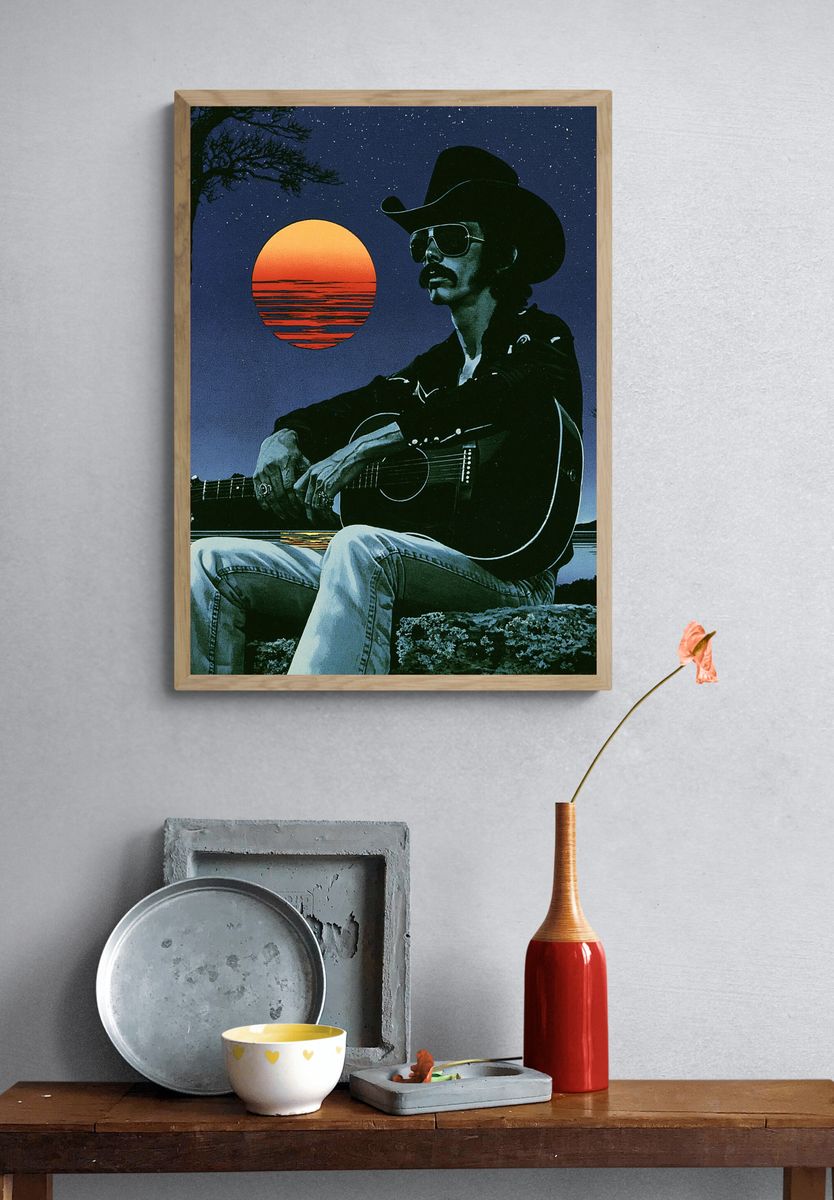 Cowboy Guitar Sunset Poster. — room view 3