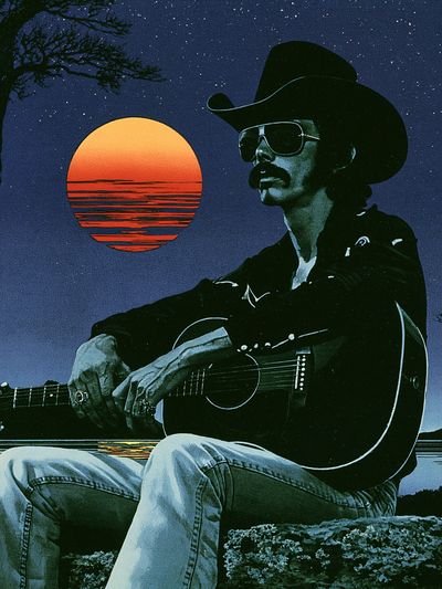 Cowboy Guitar Sunset Poster. poster