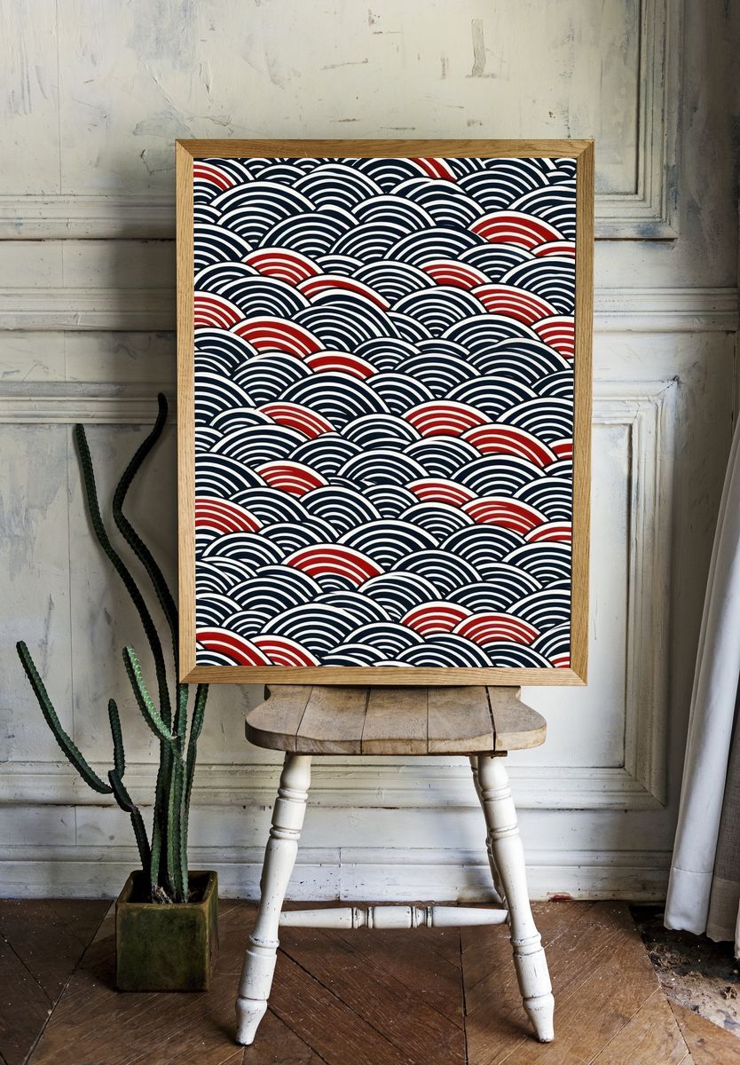 Seigaiha Waves Vintage Print room preview