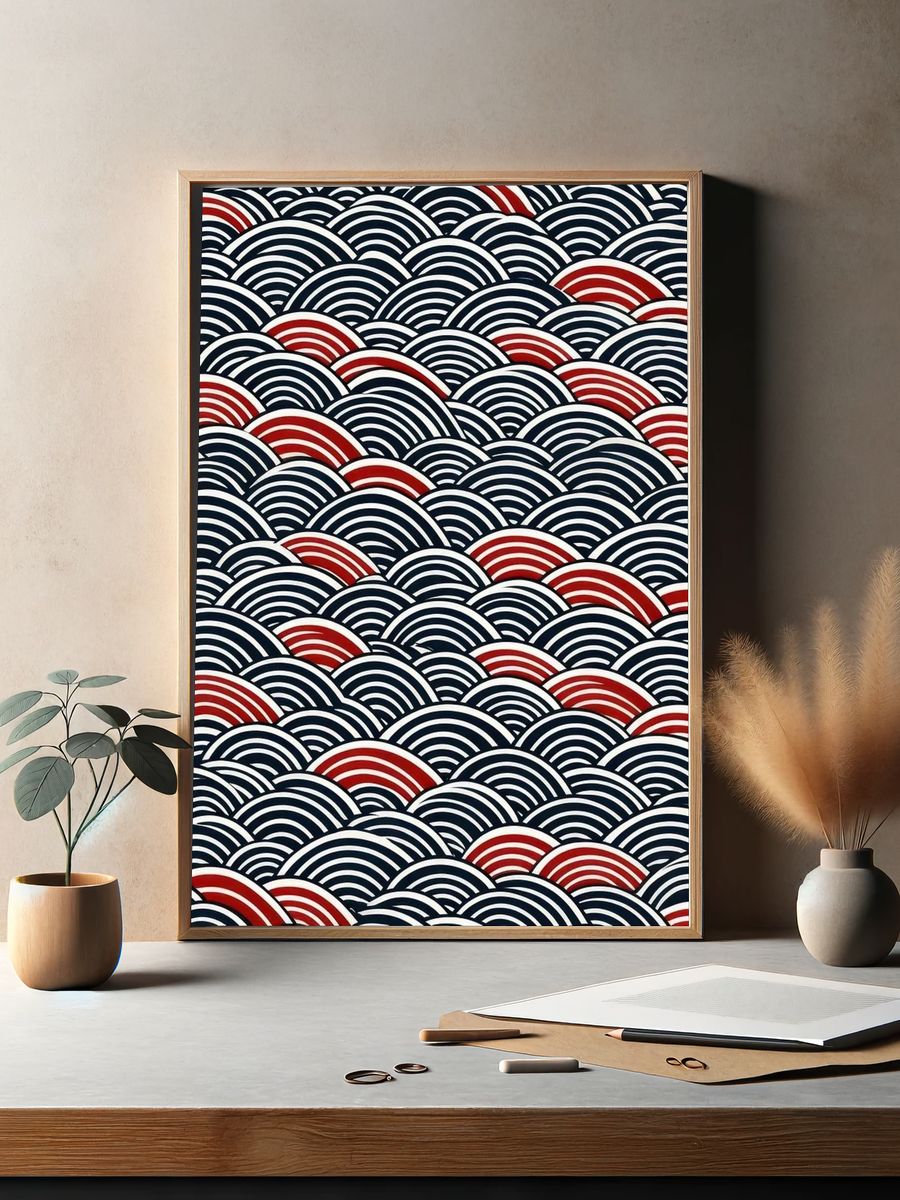 Seigaiha Waves Vintage Print. — room view 2