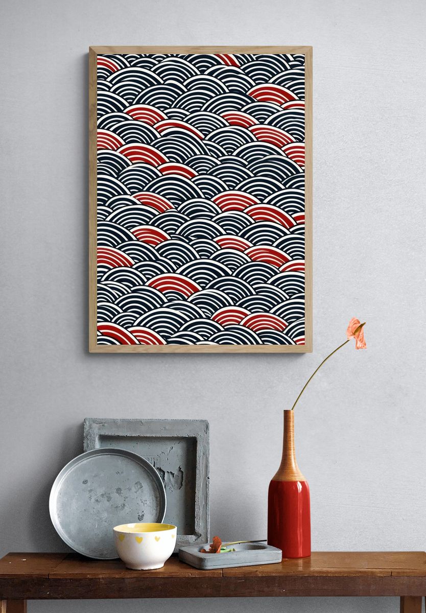 Seigaiha Waves Vintage Print. — room view 3