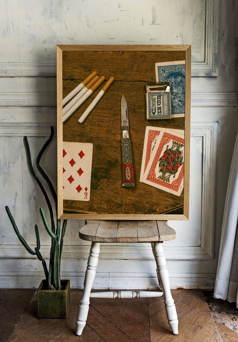 Vintage Card Table Still Life Poster. — room view 1