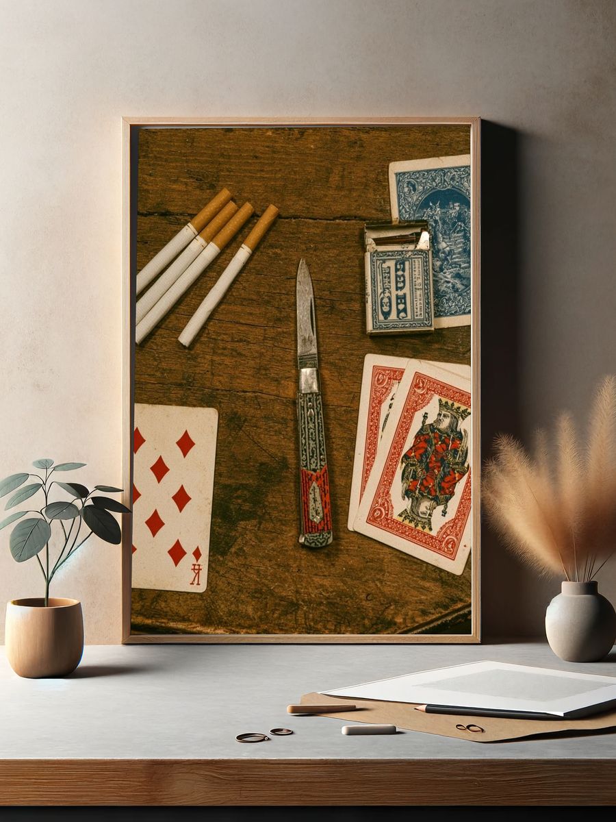 Vintage Card Table Still Life Poster. — room view 2