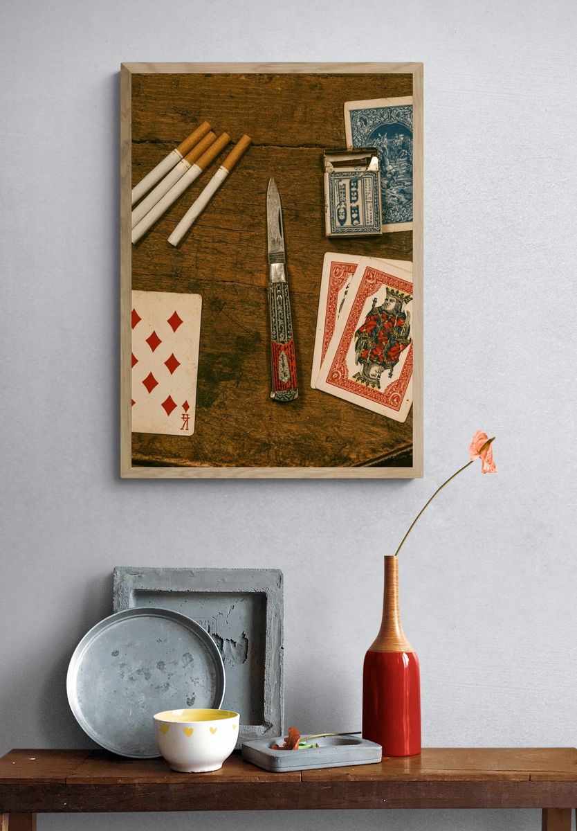Vintage Card Table Still Life Poster. — room view 3