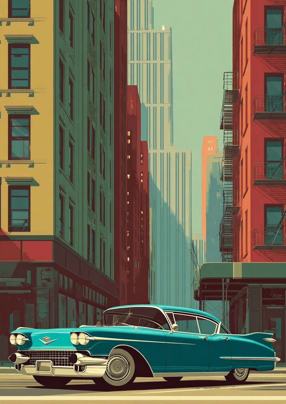 Vintage Cadillac City Street Poster. poster — vintage art