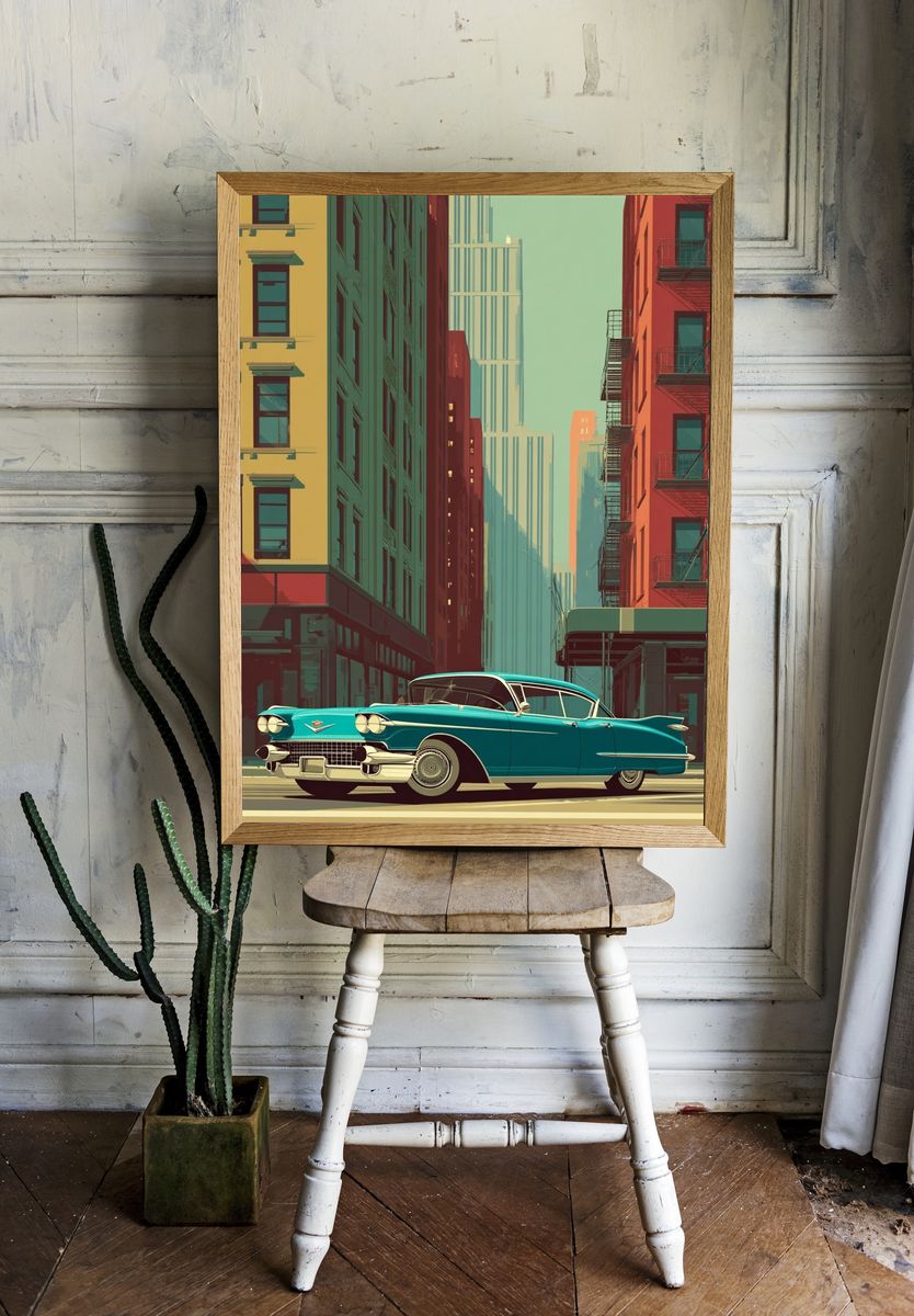 Vintage Cadillac City Street Poster. room preview
