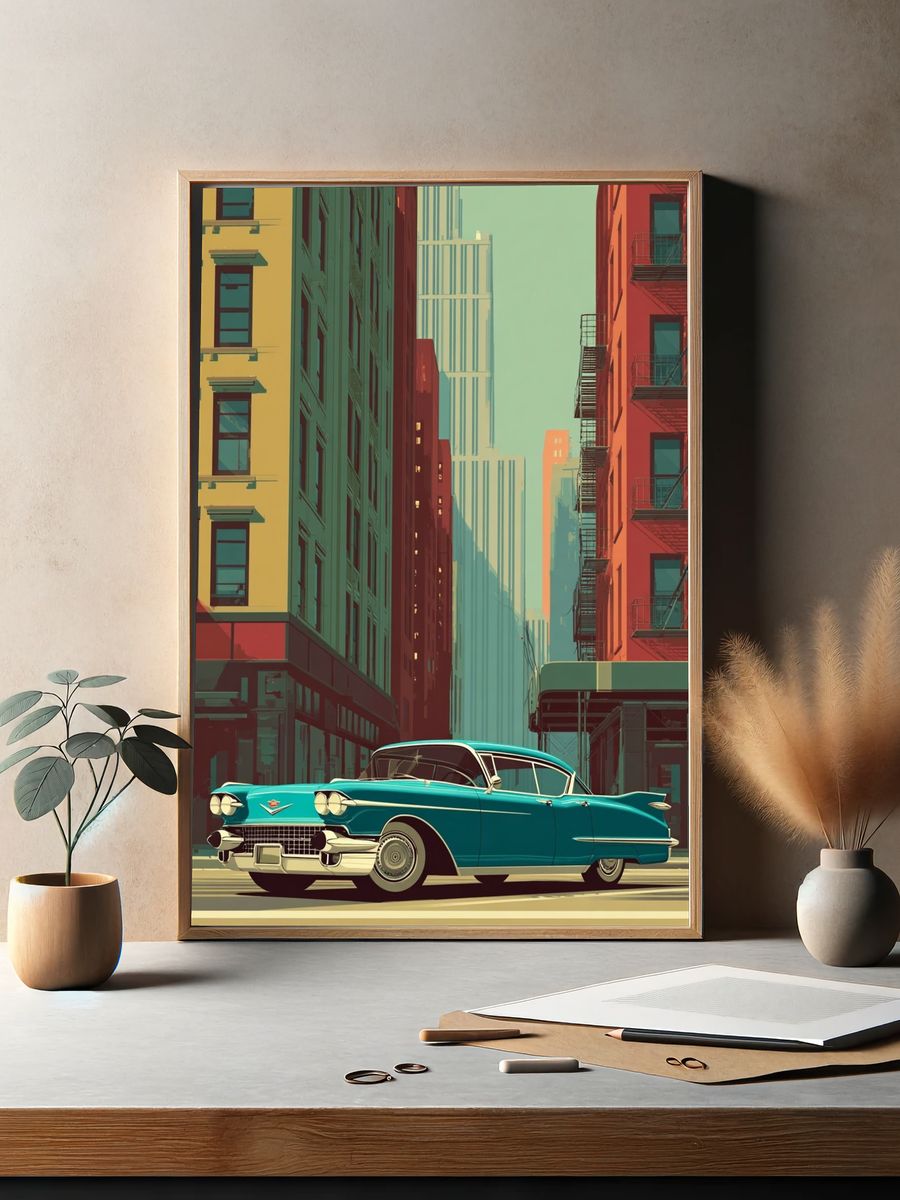 Vintage Cadillac City Street Poster. — room view 2