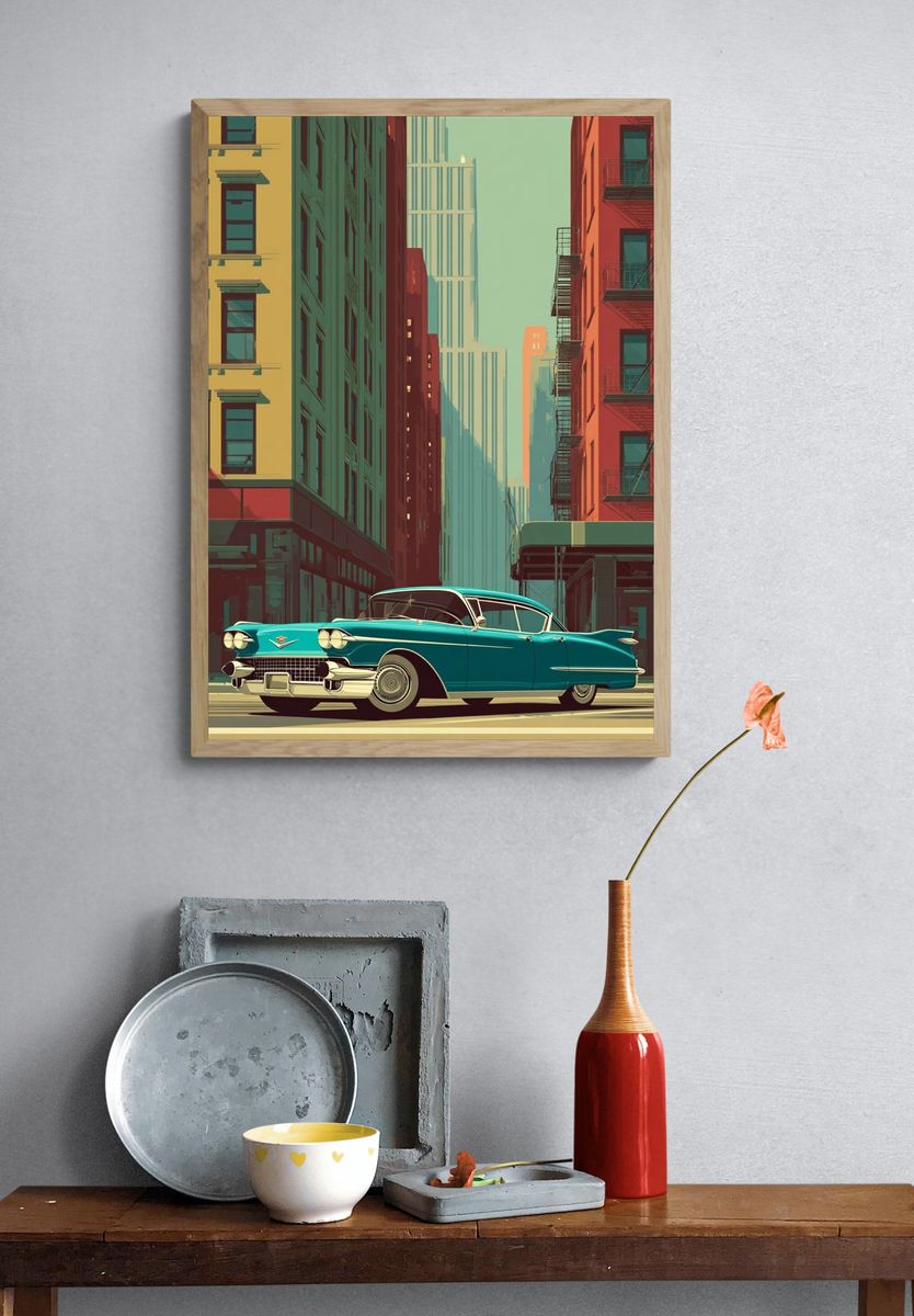 Vintage Cadillac City Street Poster. — room view 3