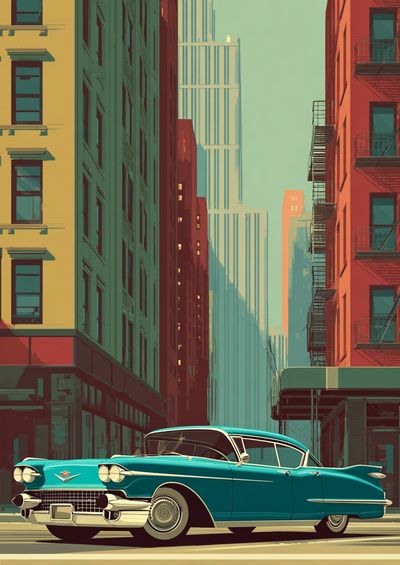 Vintage Cadillac City Street Poster.