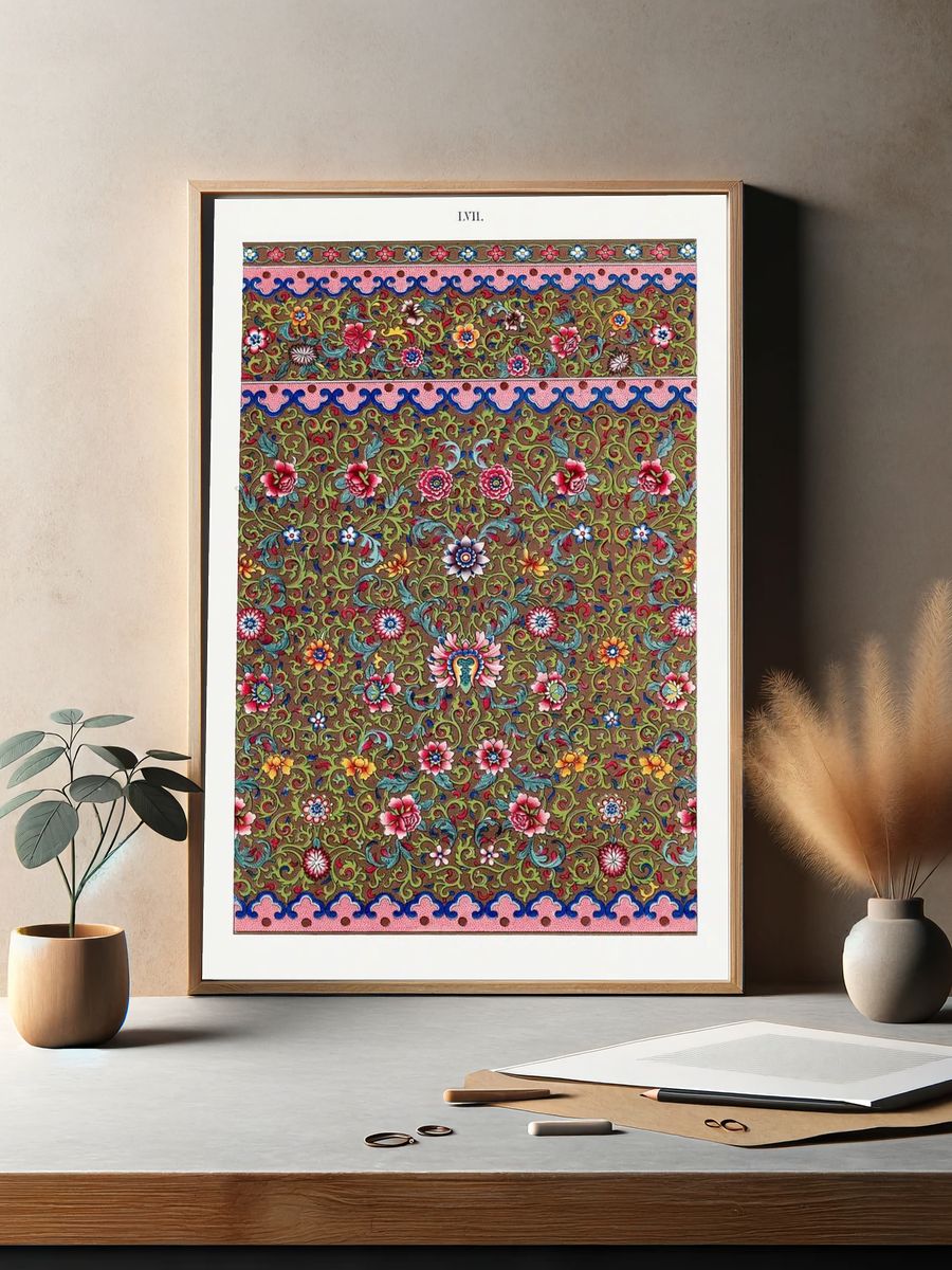 Floral Paisley Pattern Vintage Print. — room view 2