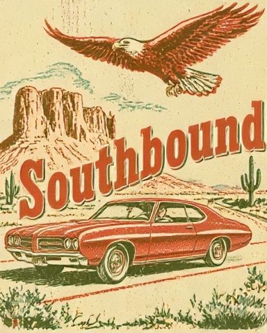 Southbound Desert Car Vintage Poster. poster detail