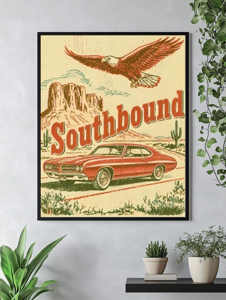 Southbound Desert Car Vintage Poster. — room view 4