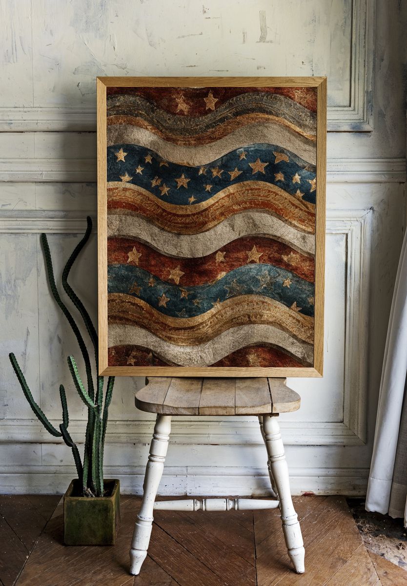Patriotic Wavy Stars Vintage Print room preview