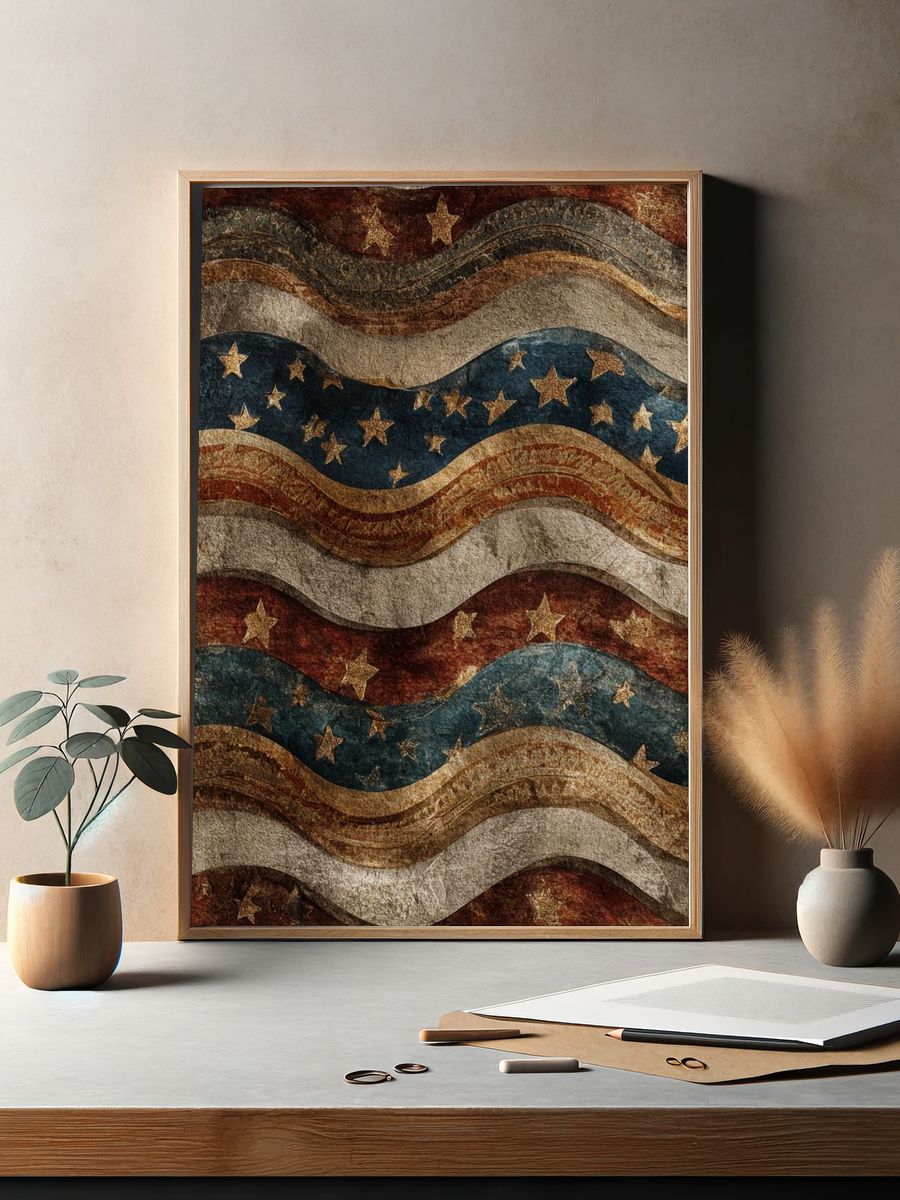 Patriotic Wavy Stars Vintage Print. — room view 2