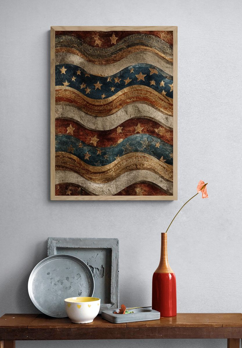 Patriotic Wavy Stars Vintage Print. — room view 3