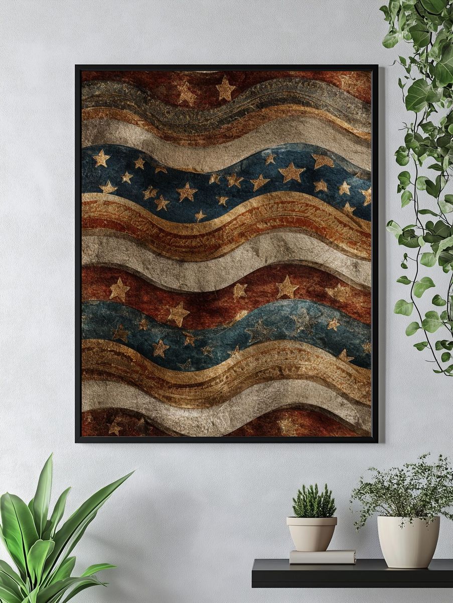 Patriotic Wavy Stars Vintage Print. — room view 4