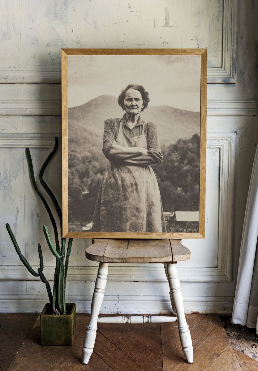 Vintage Farm Woman Portrait Print. — room view 1