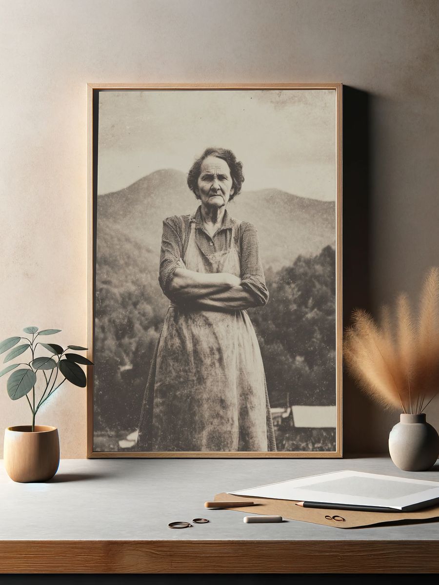 Vintage Farm Woman Portrait Print. — room view 2