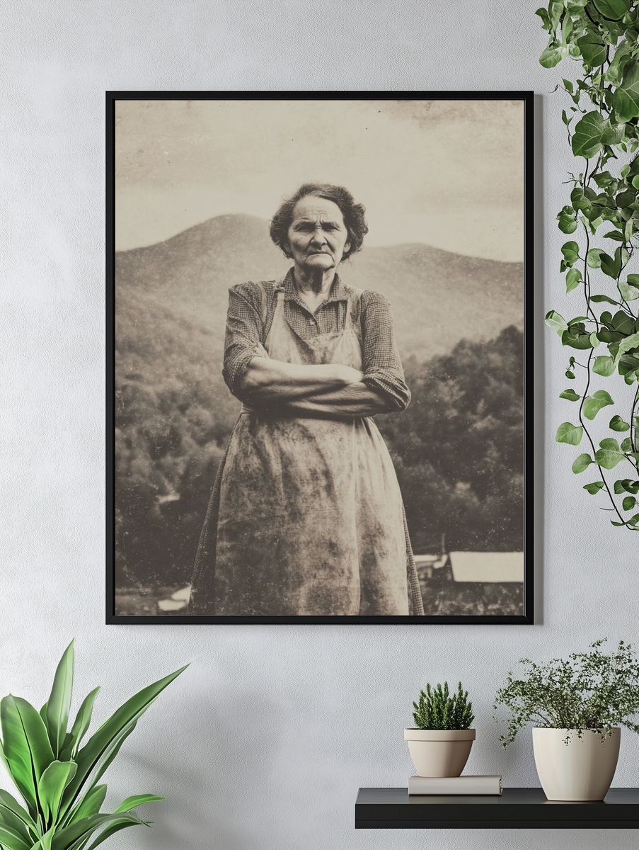 Vintage Farm Woman Portrait Print. — room view 4
