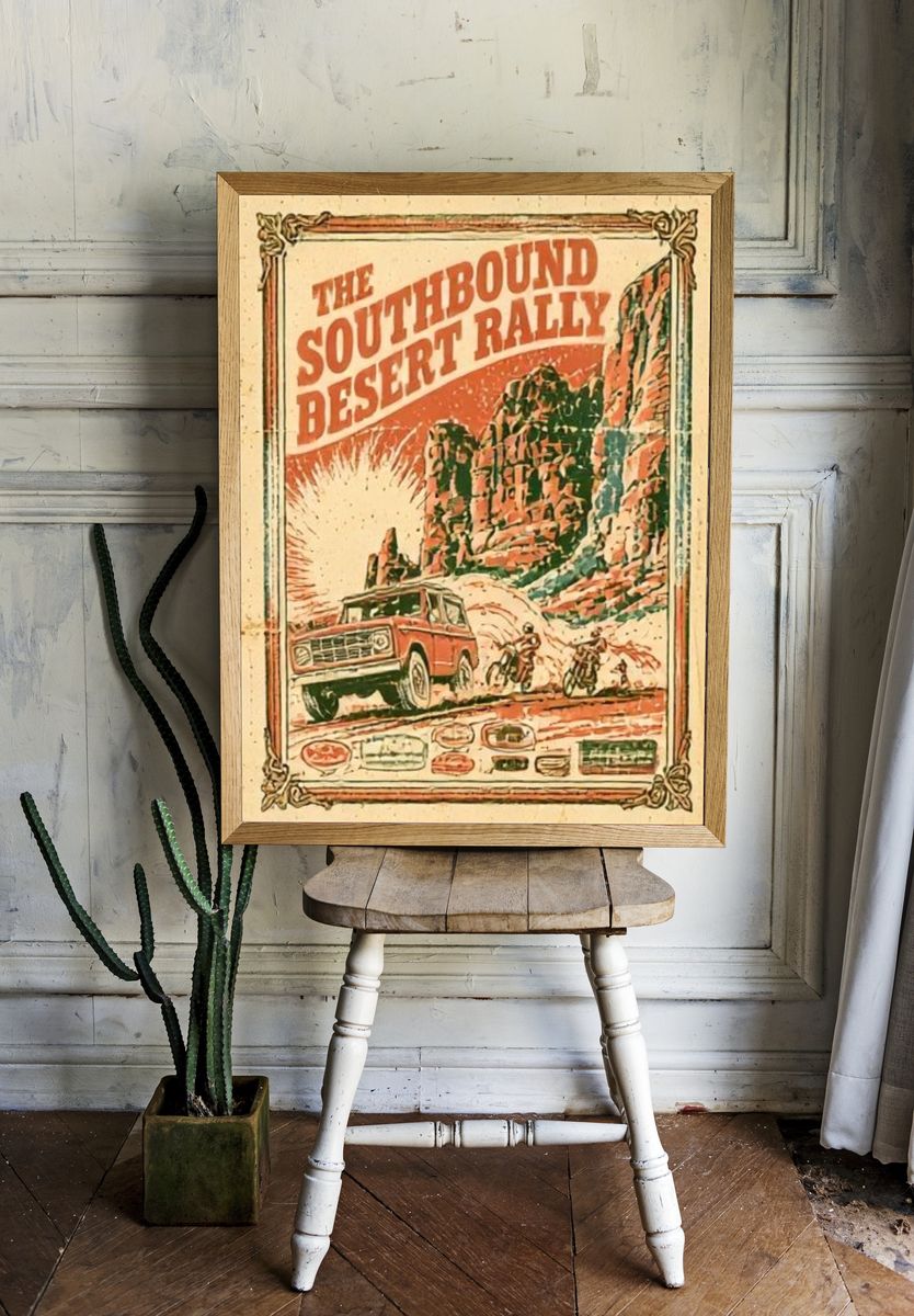 Southbound Desert Rally Vintage Poster. room preview