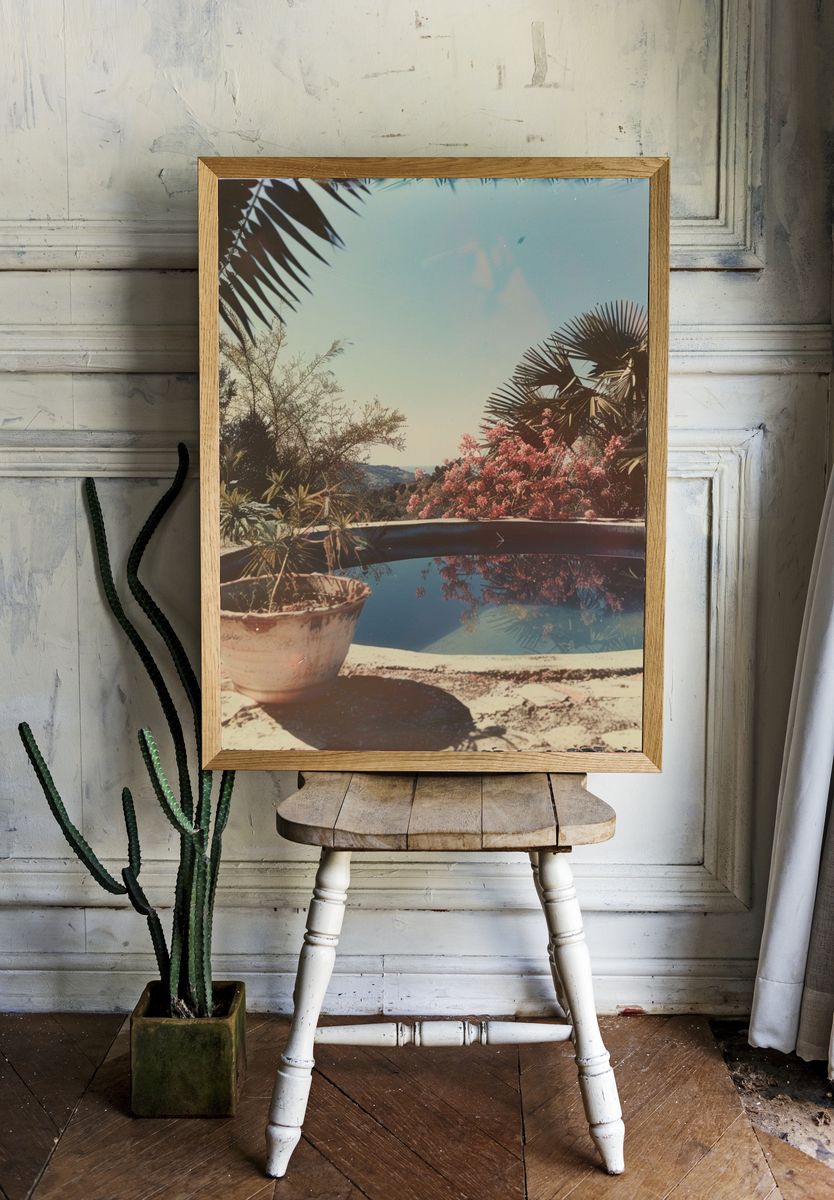 Mediterranean Poolside Garden Vintage Print. room preview