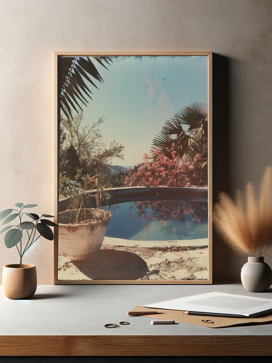 Mediterranean Poolside Garden Vintage Print. — room view 2