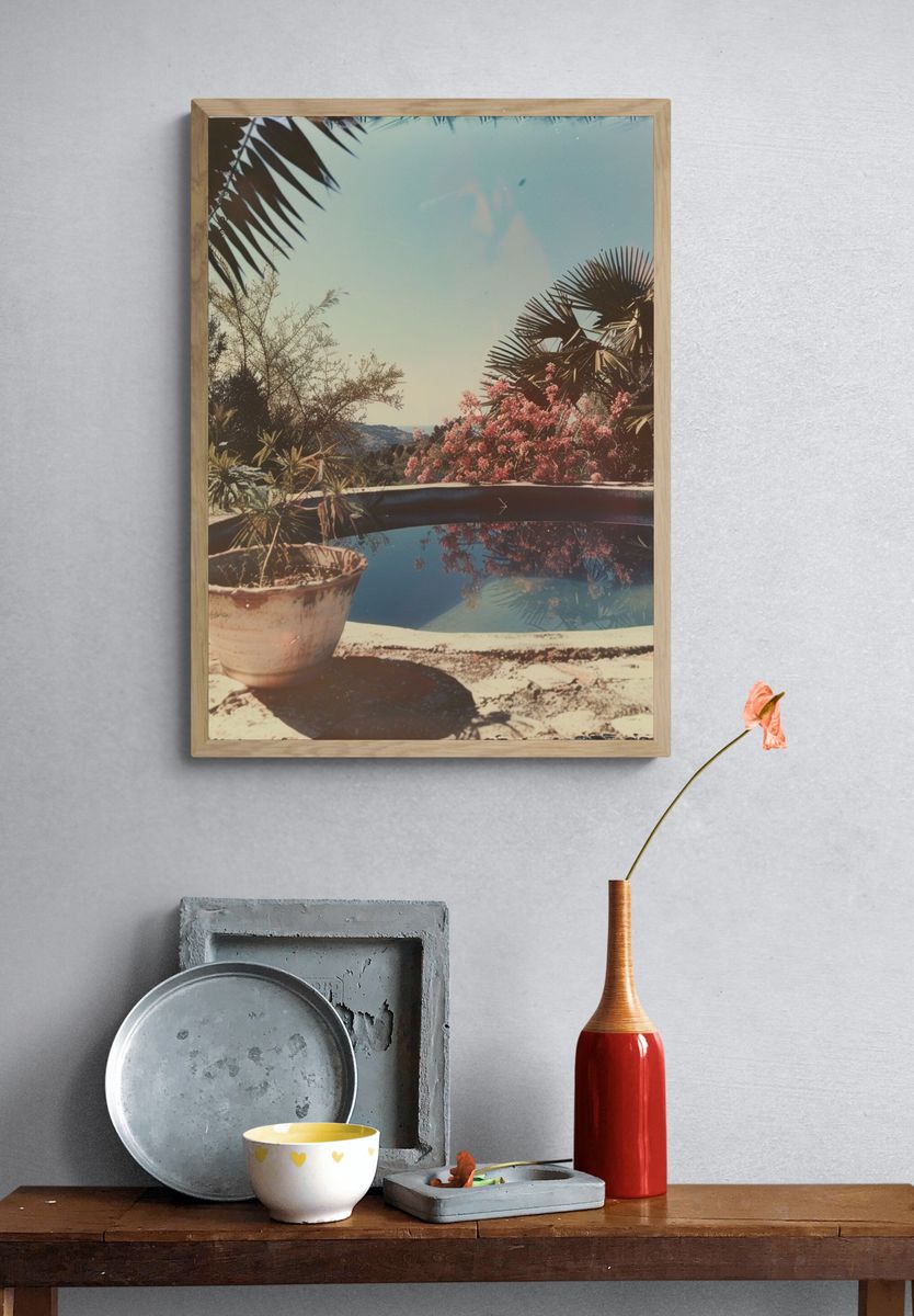 Mediterranean Poolside Garden Vintage Print. — room view 3
