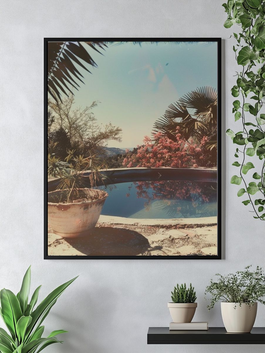 Mediterranean Poolside Garden Vintage Print. — room view 4