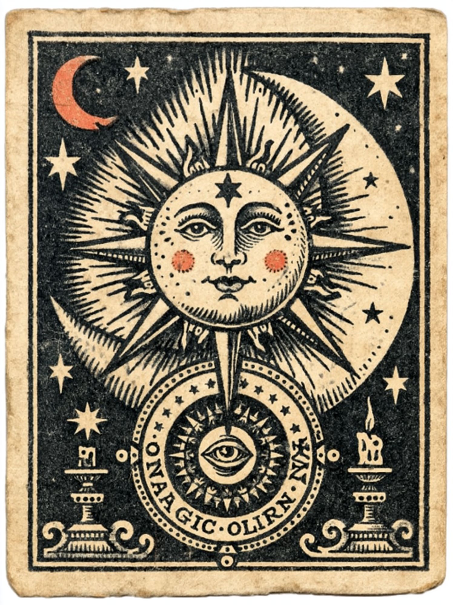 Mystic Sun and Moon Tarot Print. poster — vintage art