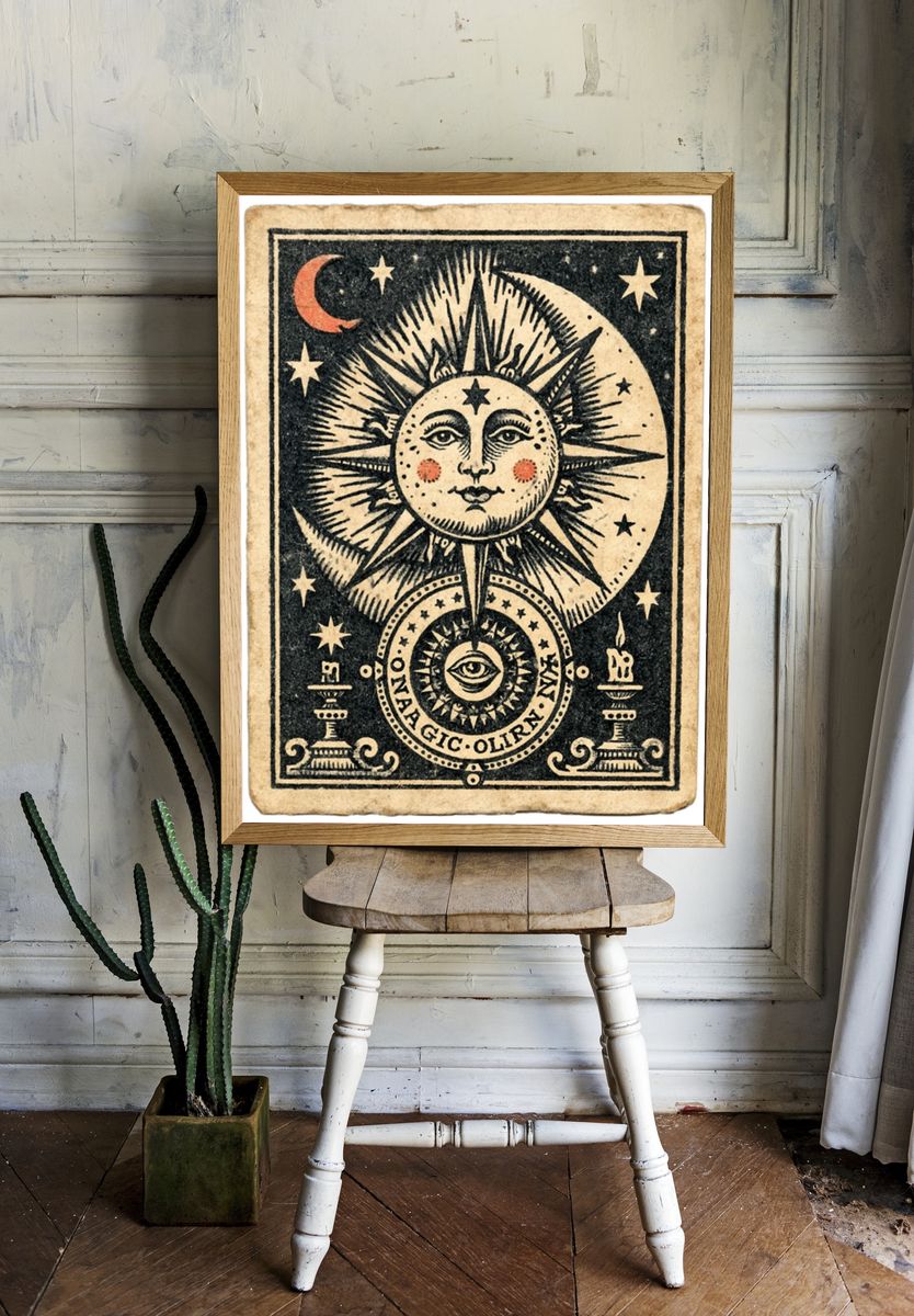 Mystic Sun and Moon Tarot Print. room preview