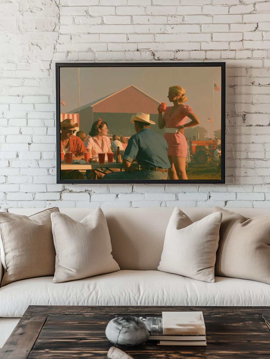 County Fair Gathering Vintage Poster. room preview