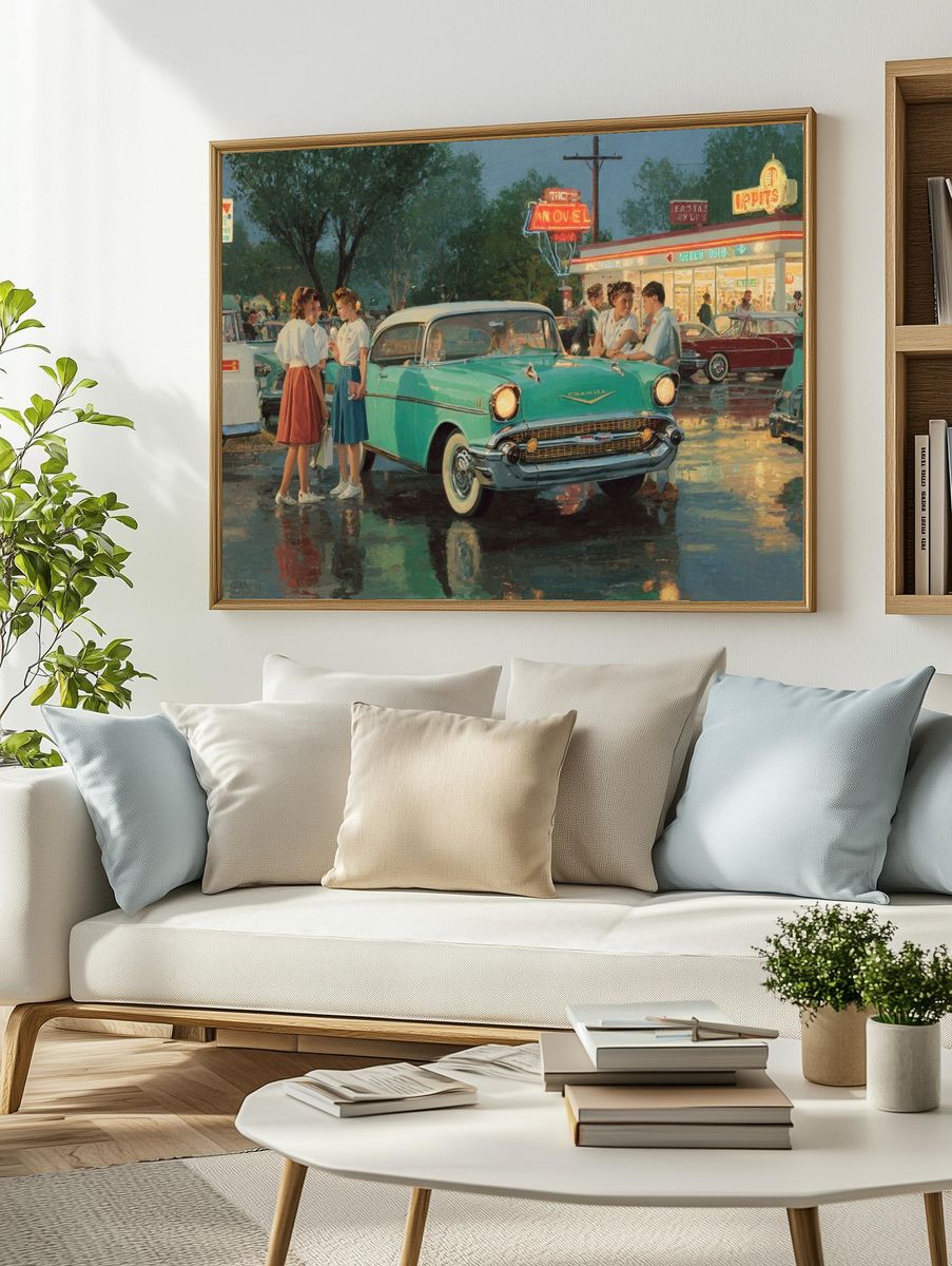 Drive-In Night Scene Vintage Poster. — room view 2