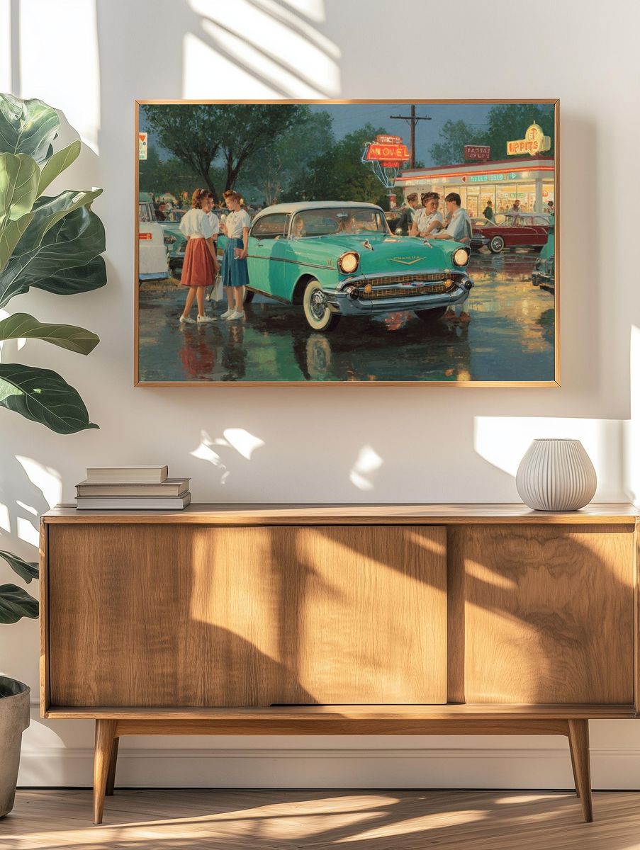Drive-In Night Scene Vintage Poster. — room view 3