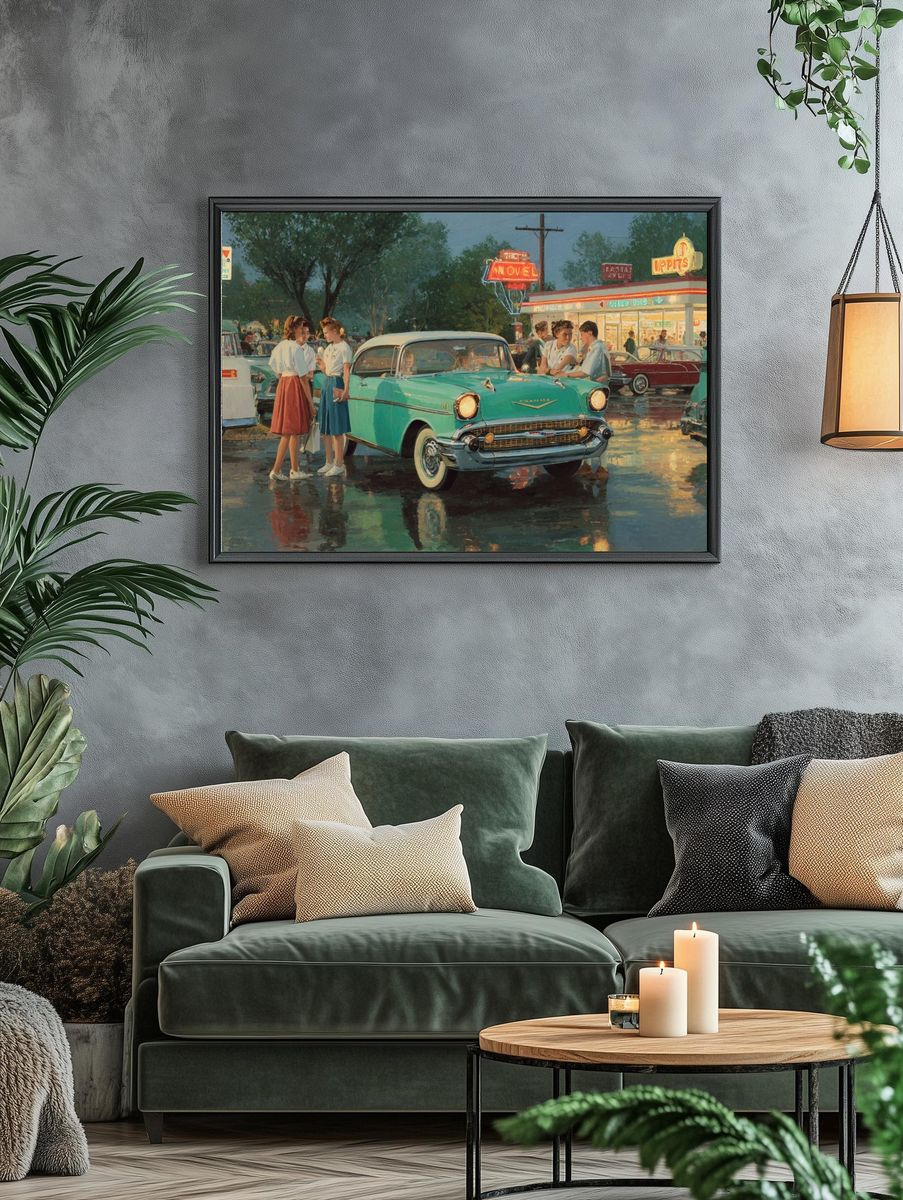 Drive-In Night Scene Vintage Poster. — room view 4