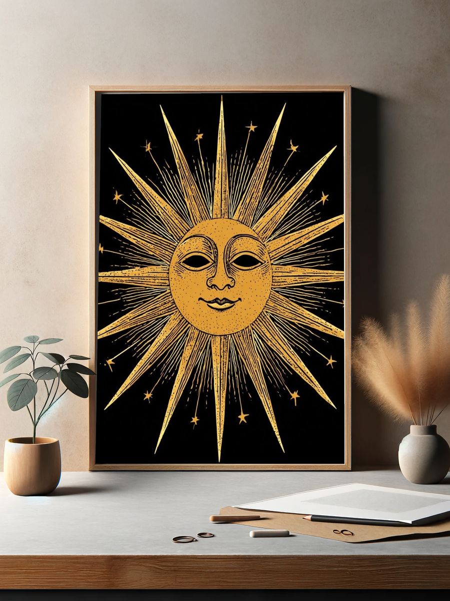 Celestial Sun Face Vintage Print. — room view 2