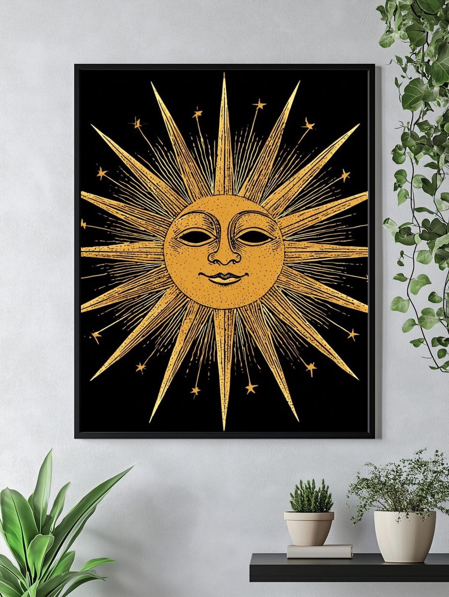 Celestial Sun Face Vintage Print. — room view 4