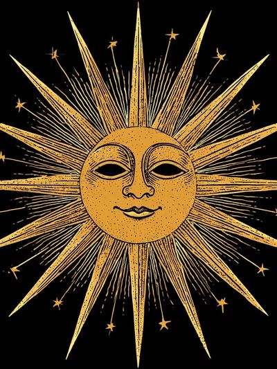 Celestial Sun Face Vintage Print. poster