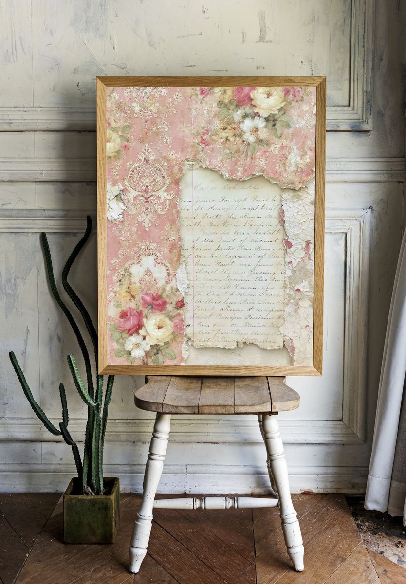 Vintage Floral Damask Collage Print. room preview