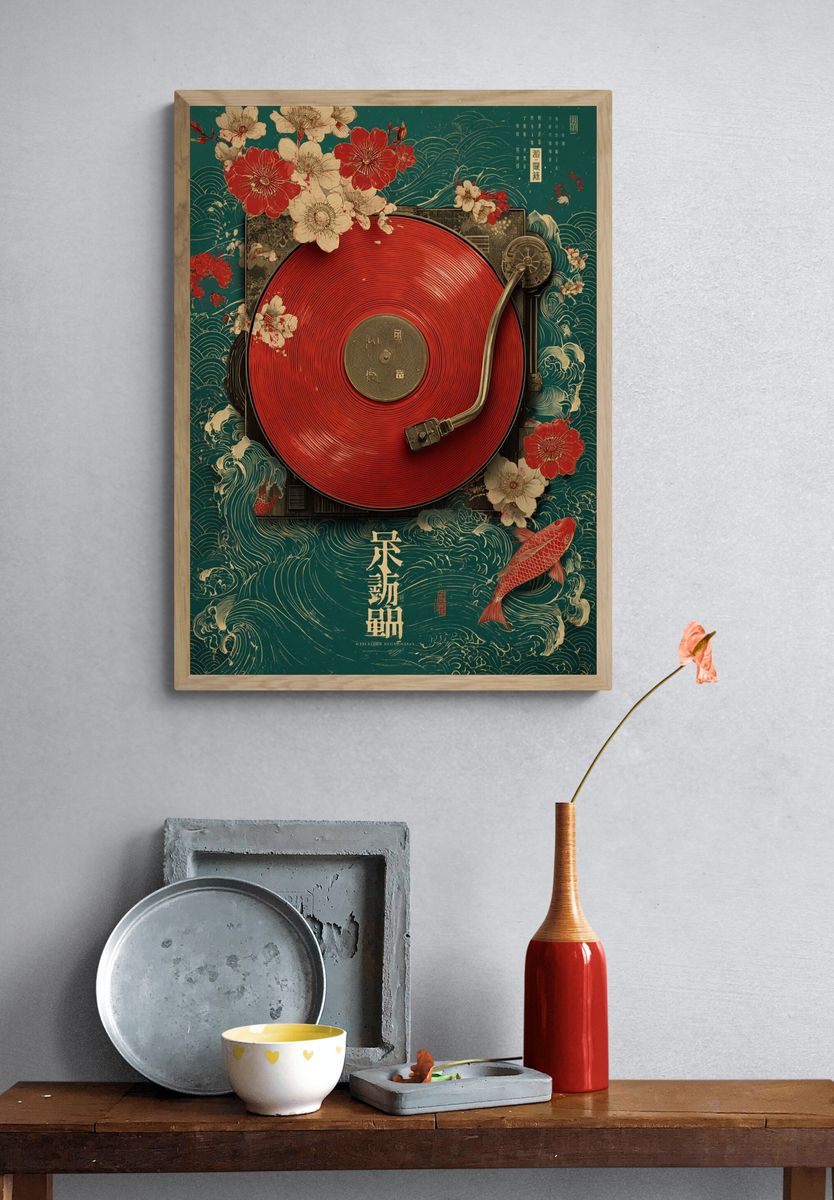 Koi Turntable Vintage Print. — room view 3