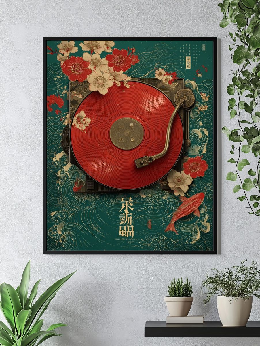 Koi Turntable Vintage Print. — room view 4